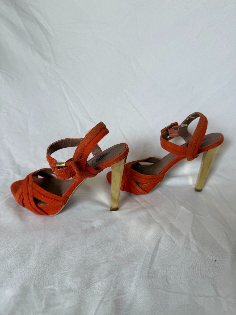 Ava & Aiden Orange and Gold Suede Heel with Ankle Strap